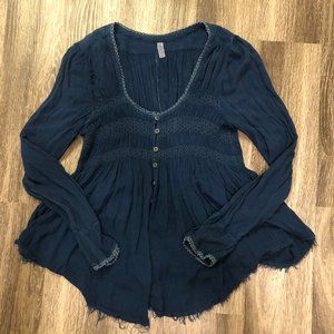 Free People 'Blue Bird' Smocked Top - Size S